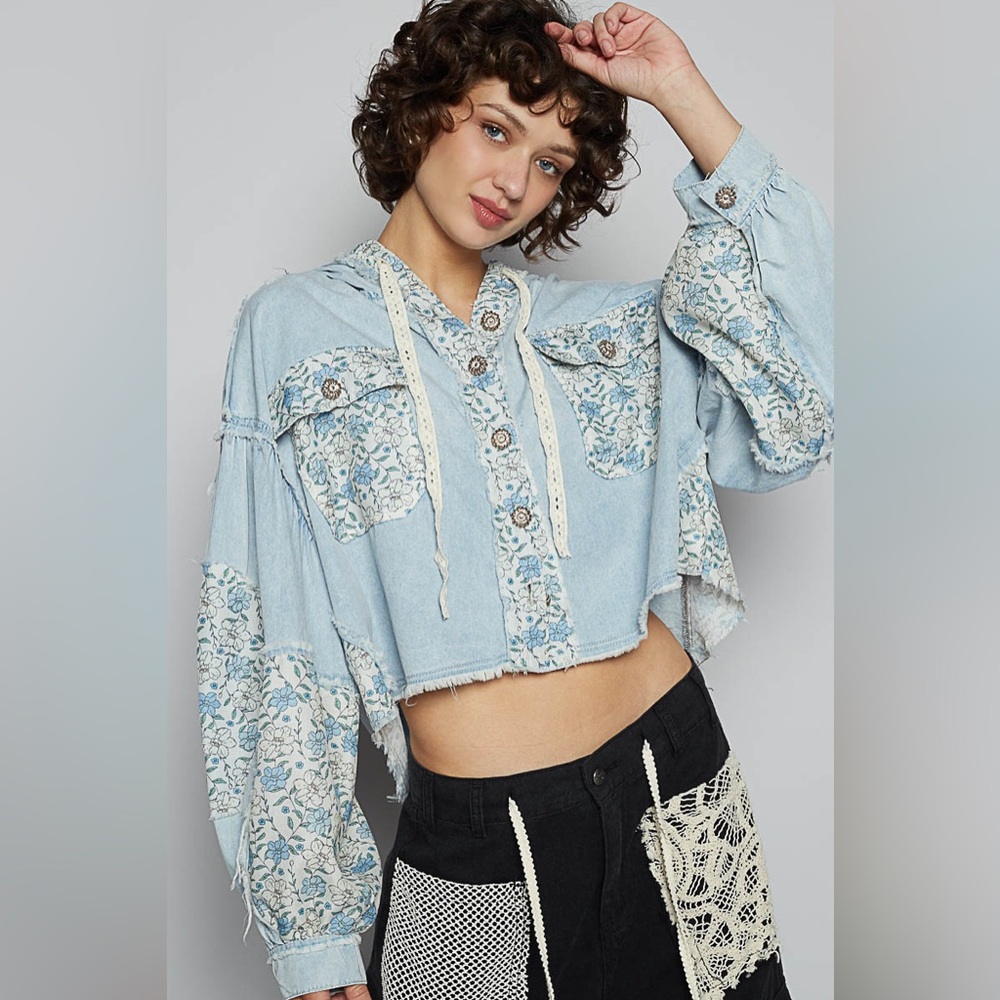 Pol Light Blue Floral Patchwork Jacket - image 2